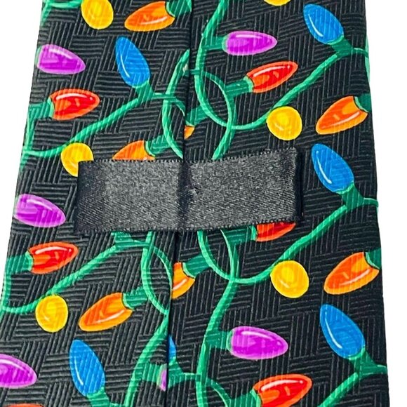 Holiday Mens Christmas Tie Necktie Black with Multi-Color String Lights - Picture 3 of 4